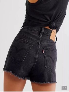 Levi's Frayed Black High-Waist Mom Shorts Denim Shorts
